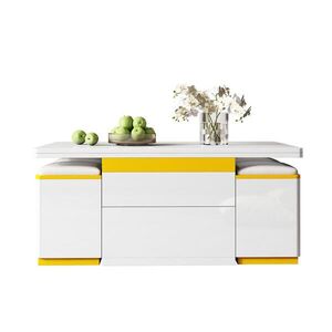 OKWISH KONFERENČNÍ stolek 100/50/43 cm bílá a žlutá z MDF a dřevotřísky s výklopnou deskou obraz