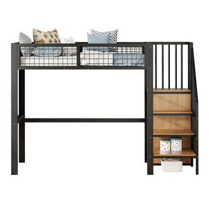 OKWISH PATROVÁ postel 90/200 cm černá s žebříkem a šatní skříní obraz