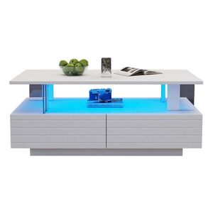 OKWISH KONFERENČNÍ stolek 100/50/42 cm bílý z akrylu s LED osvětlením a úložným prostorem obraz