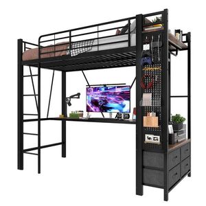 OKWISH PATROVÁ postel 90/200 cm černá s psacím stolem a LED osvětlením, bez matrace obraz