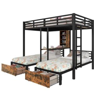 OKWISH PATROVÁ postel 140/200 cm a 90/200 cm, černá, se 2 zásuvkami a úložným prostorem obraz
