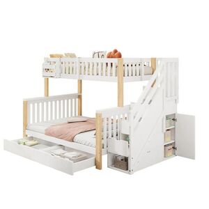 OKWISH PATROVÁ postel 140/200 cm bílá-přírodní s úložným prostorem na schodiště a zásuvkou z masivního dřeva obraz