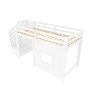 OKWISH PATROVÁ postel 90/200 cm bílá z MDF a borovice s úložnými schody obraz