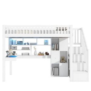 OKWISH PATROVÁ postel 90/200 cm bílá z borovice/MDF s LED osvětlením a psacím stolem obraz