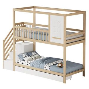OKWISH PATROVÁ postel 90/200 cm z masivního dřeva s žebříkem a úložným prostorem obraz