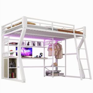 OKWISH PATROVÁ postel 180/200 cm bílá z kovu a MDF s psacím stolem obraz