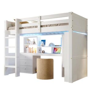OKWISH PATROVÁ postel 90/200 cm bílá s LED osvětlením, psacím stolem, šatní skříní a úložným prostorem obraz