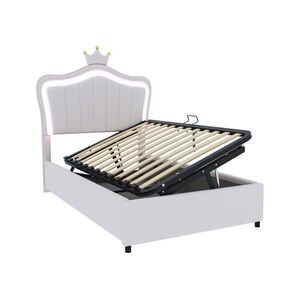 OKWISH DĚTSKÁ čalouněná postel 90/200 cm bílá z ekokůže s LED osvětlením a úložným prostorem obraz