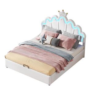 OKWISH ČALOUNĚNÁ postel 140/200 cm bílá z PU s LED osvětlením a úložným prostorem obraz