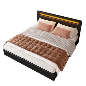OKWISH ČALOUNĚNÁ postel 180/200 cm černá z PU s LED osvětlením a úložným prostorem obraz
