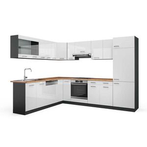 Vicco ROHOVÁ KUCHYŇ R-Line, Bílá vysoký lesk/Antracit, 287 x 227 cm, PD Dub obraz