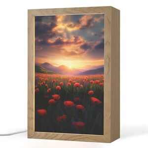 OnlyWow STOLNÍ LAMPA Krajina - Západ slunce - Květinové pole 20x30 cm obraz