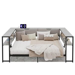 OKWISH ČALOUNĚNÁ postel 140/200 cm šedá z MDF a kovu s USB a úložným prostorem obraz