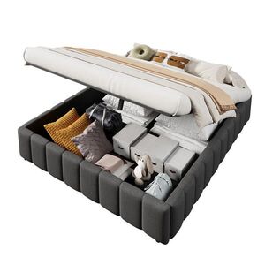 Redom ČALOUNĚNÁ postel 140/200 cm s hydraulickým úložným prostorem bez čela, bez matrace, Šedá obraz