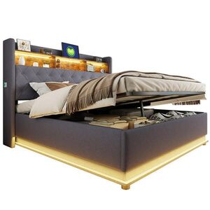 Redom ČALOUNĚNÁ postel 180/200 cm s LED osvětlením, USB portem a hydraulickým úložným prostorem, Šedá obraz