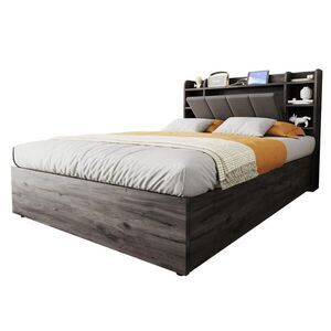 Redom POSTEL 140/200 cm s hydraulickým úložným prostorem, policemi v čele, USB a USB-C, Šedá / dekor dřeva obraz