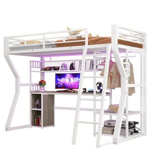 Redom VYSOKÁ postel 90/200 cm s LED osvětlením, zásuvkou, psacím stolem a úložným prostorem, Bílá obraz