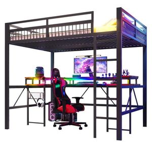 Redom VYSOKÁ postel 140/200 cm s LED osvětlením, psacím stolem, USB-C a zásuvkami, úložnou pegboard stěnou, Černá obraz