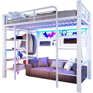 Redom VYSOKÁ postel 90/200 cm s LED osvětlením, úložným prostorem a závěsnou mřížkou, Bílá obraz