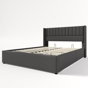 Redom ČALOUNĚNÁ postel 140/200 cm s hydraulickým úložným prostorem, polstrovaným čelem a opěrnou lištou, Šedá obraz