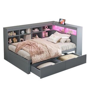 Redom POSTEL 90/200 cm s USB portem, LED osvětlením a úložným prostorem, Šedá obraz