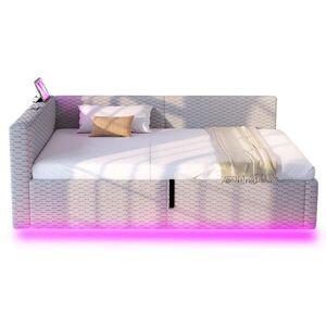 Redom ČALOUNĚNÁ postel 90/200 cm s LED osvětlením, USB a USB-C porty, hydraulickým úložným prostorem, Šedá obraz