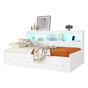 Redom POSTEL 90/200 cm s LED osvětlením, 2 USB porty a úložnými zásuvkami, Bílá obraz