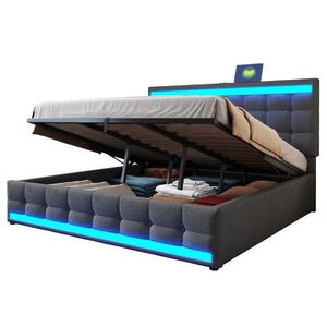 Redom ČALOUNĚNÁ postel 180/200 cm s RGB LED osvětlením, USB porty a nastavitelným čelem, Šedá obraz