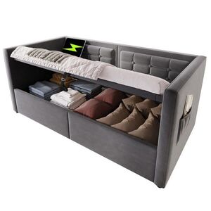 Redom ČALOUNĚNÁ postel 90/200 cm s hydraulickým úložným prostorem, USB a Type-C nabíjením, Šedá obraz
