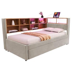 Redom POSTEL 90/200 cm s LED osvětlením, USB-C a úložným prostorem, Flanel, Světle šedá obraz