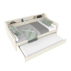 Redom ČALOUNĚNÁ postel 90/200 cm s LED osvětlením, USB portem a výsuvným lůžkem, Béžová obraz