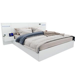 Redom ČALOUNĚNÁ postel 160/200 cm s USB porty, hodinami, Bluetooth reproduktory a LED osvětlením, bílá obraz
