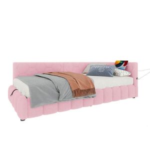 Modfu ČALOUNĚNÁ postel z velvetu 90x200 cm růžová s LED osvětlením, USB, portem Typ-C a hydraulickým úložným prostorem obraz