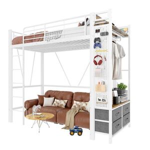 Modfu PATROVÁ postel z kovu a MDF 90x200 cm bílá s USB-C zásuvkou, LED pásem, šatní tyčí a 4 zásuvkami bez matrace obraz