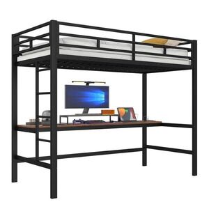 Modfu PATROVÁ postel z kovu 90x200 cm černá s LED osvětlením, APP ovládáním, stolem, USB a zásuvkou obraz