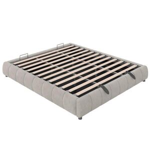 Modfu ČALOUNĚNÁ postel z flanelu 180x200 cm béžová s LED osvětlením a hydraulickým úložným prostorem obraz