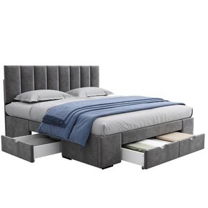Modfu ČALOUNĚNÁ postel ze sametu 160x200 cm šedá s lamelovým roštem, nastavitelným čelem a 4 zásuvkami obraz