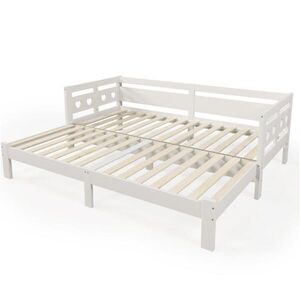 Modfu ROZKLÁDACÍ denní postel z masivní borovice a MDF 90x200 cm bílá srdcový design, 2 lůžka, bez montáže obraz