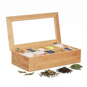 Relaxdays DÓZA Přírodní bambus na čaj 10 přihrádek 9x36, 5x20 cm obraz
