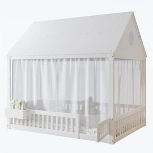 OKWISH DĚTSKÁ postel 140x200 cm bílá z borovice, MDF a překližky s okénky a úložným prostorem obraz