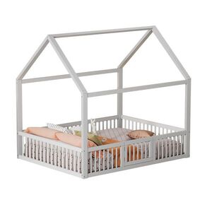 OKWISH DĚTSKÁ postel 140/200 cm bílá z borovice s bezpečnostním zábradlím a dvířky obraz
