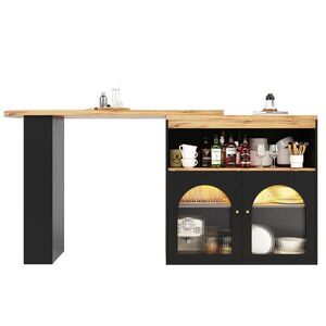 Modfu BAROVÝ stůl z MDF 138-193x105x39 cm černý otočný s LED osvětlením a úložným prostorem obraz