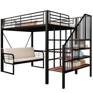 OKWISH PATROVÁ postel 140/200 cm černá/bílá z MDF a kovu s úložným schodištěm a polstrovaným sofa obraz