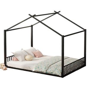 OKWISH DĚTSKÁ postel 140/200 cm černá z kovu s konstrukcí ve tvaru domu obraz