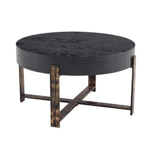 Modfu ODKLÁDACÍ stolek z MDF a kovu 68x68x39 cm černý s deskou s kresbou dřeva, křížovou podnoží a nosností 120 kg obraz