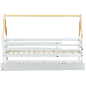 OKWISH PATROVÁ postel 90x200 cm bílá z masivní borovice s výsuvným lůžkem a bezpečnostním zábradlím obraz