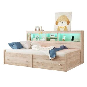 OKWISH DENNÍ postel 90/200 cm přírodní z dřevotřísky a MDF s LED osvětlením USB a zásuvkami obraz