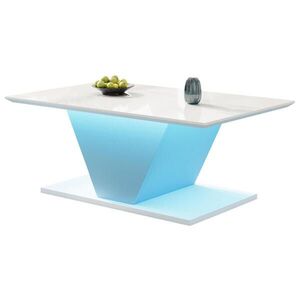 Modfu KONFERENČNÍ stolek z dřevotřísky 100x50x46 cm bílý s LED osvětlením, vysokým leskem a designem ve tvaru V obraz