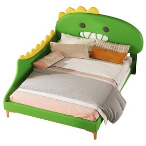 OKWISH DĚTSKÁ postel 140/200 cm zelená z PU a MDF s motivem dinosaura obraz