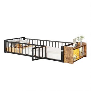 OKWISH DĚTSKÁ postel 90/200 cm černá z kovu a MDF se zábradlím, úložným prostorem a LED osvětlením obraz